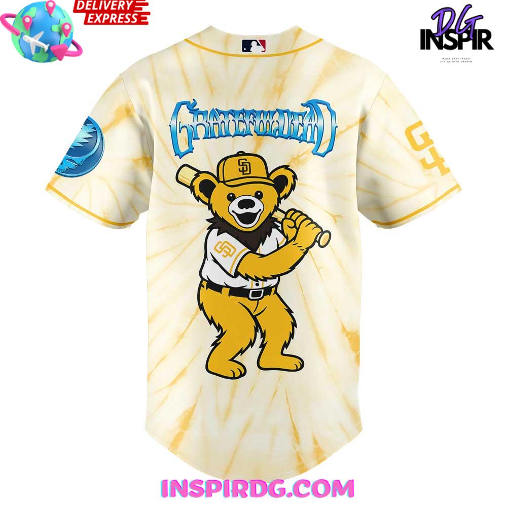 San Diego Padres x Grateful Dead Dancing Bear Gold Baseball Jersey San Diego Padres x Grateful Dead Dancing Bear Gold Baseball Jersey