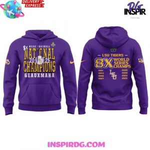 LSU Tigers 2025 NCAA Baseball 8-Time National Champions Purple  Hoodie