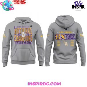 LSU Tigers 8X College World Series Champions 2025 Gray Edition Hoodie
