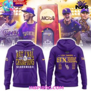 LSU Tigers 2025 NCAA Baseball 8-Time National Champions Purple  Hoodie