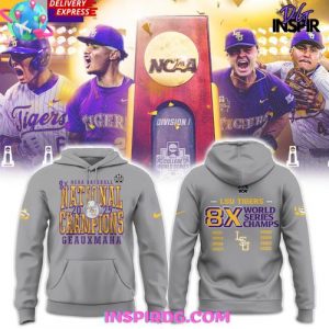 LSU Tigers 8X College World Series Champions 2025 Gray Edition Hoodie