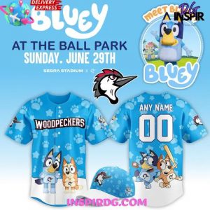 Bluey x Fayetteville Woodpeckers Custom Baseball Jersey