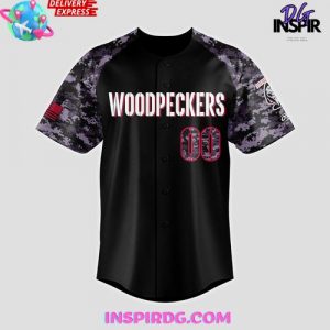 2025 Fayetteville Woodpeckers Black Ops is Black Baseball Jersey