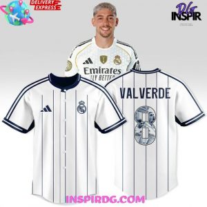 Real Madrid Valverde #8 Pinstripe Edition Baseball Jersey