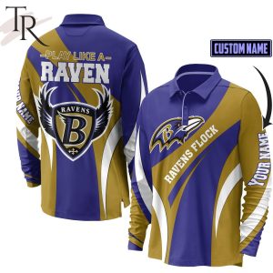Custom Name Baltimore Ravens Play Like A Raven Flock Long Sleeves Polo Shirt