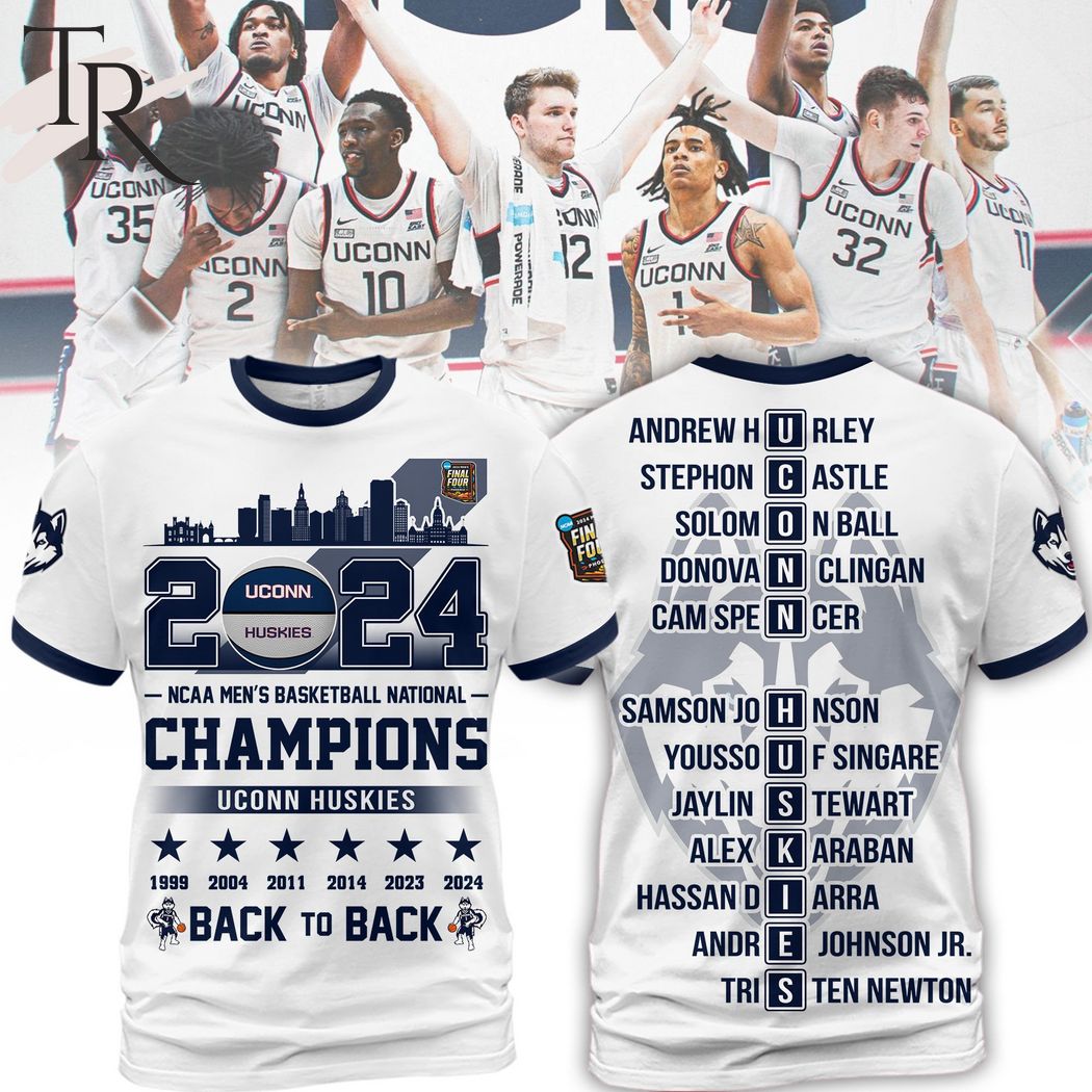Uconn Huskies 2024 NCAA Men's Basketball National Champions Back To Back Hoodie - White