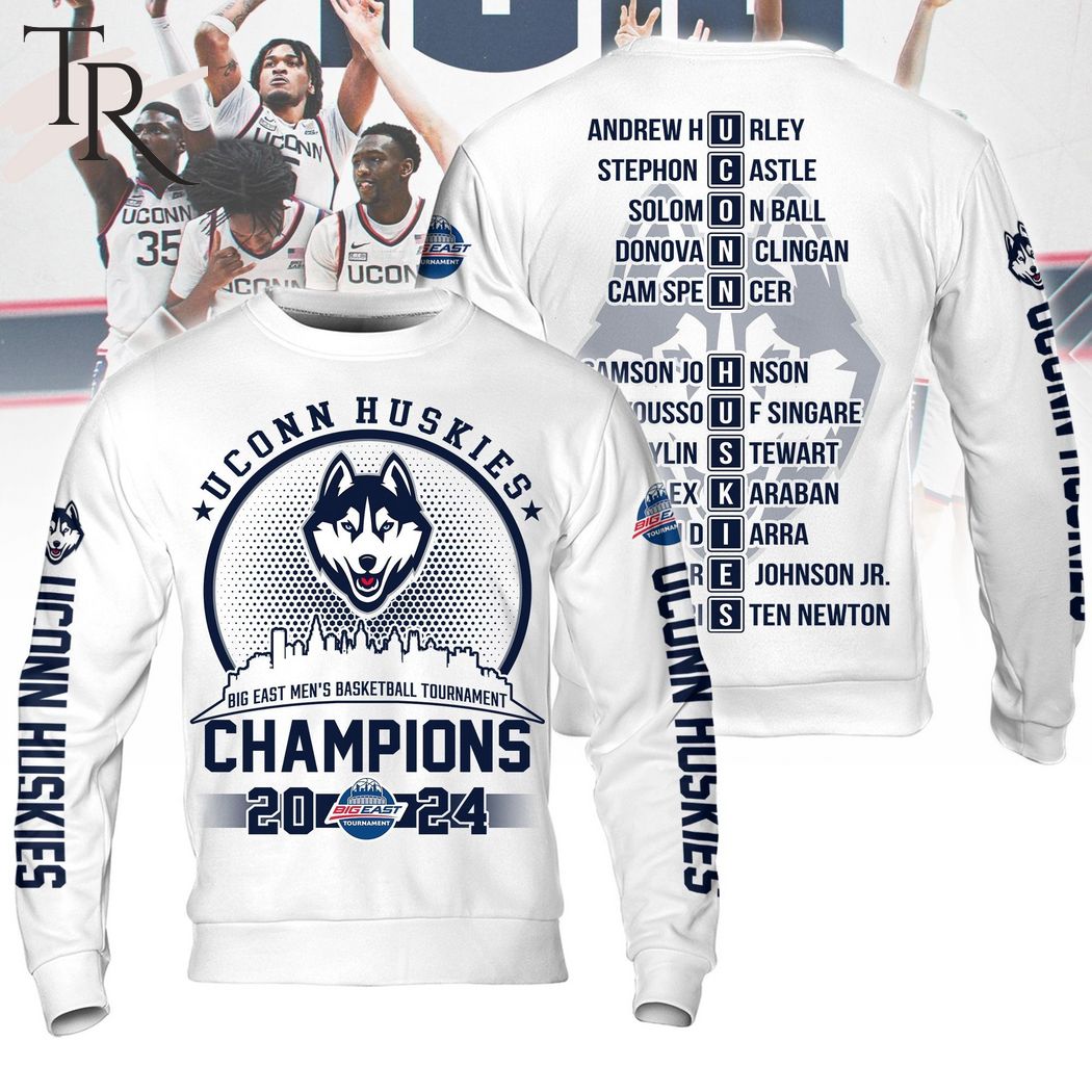 Uconn Huskies Big East Men's Basketball Tournament Champions 2024 Hoodie - White
