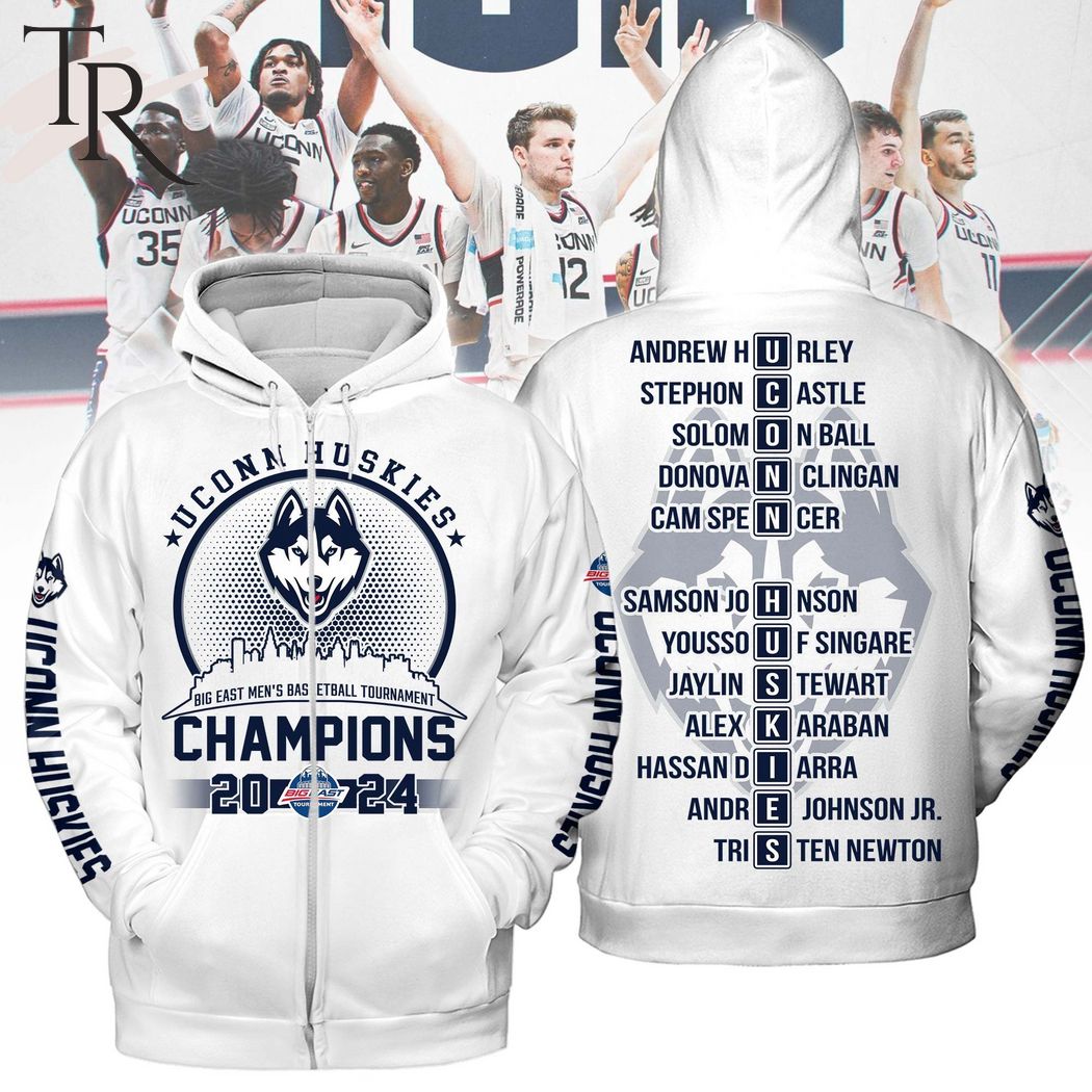Uconn Huskies Big East Men's Basketball Tournament Champions 2024 Hoodie - White