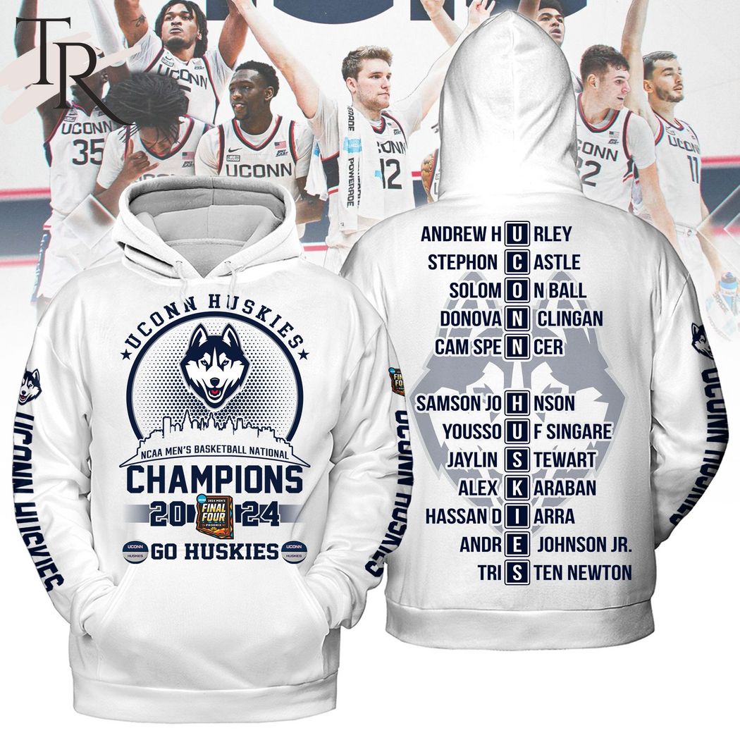 Uconn Huskies NCAA Men's Basketball National Champions 2024 Go Huskies Hoodie - White