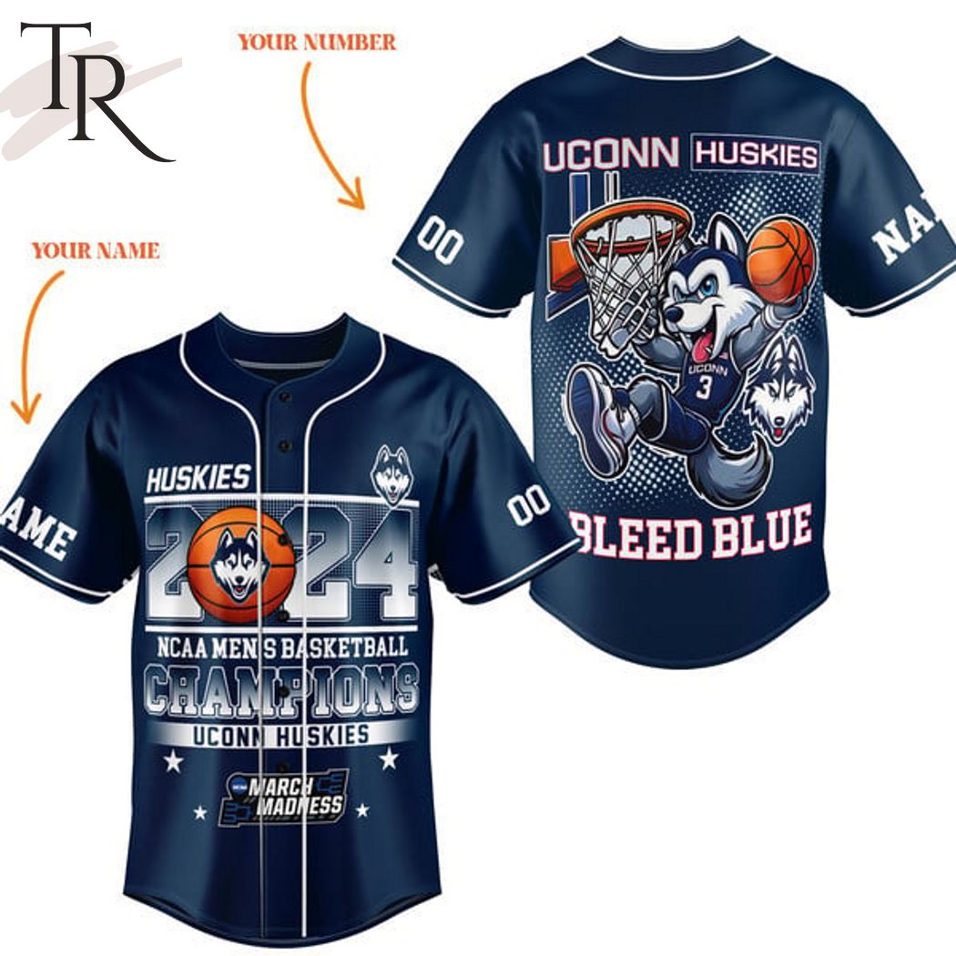 2024 NCAA Men's Basketball Champions Uconn Huskies Bleed Blue Custom Baseball Jersey - Navy
