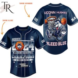 2024 NCAA Men’s Basketball Champions Uconn Huskies Bleed Blue Custom Baseball Jersey – Navy