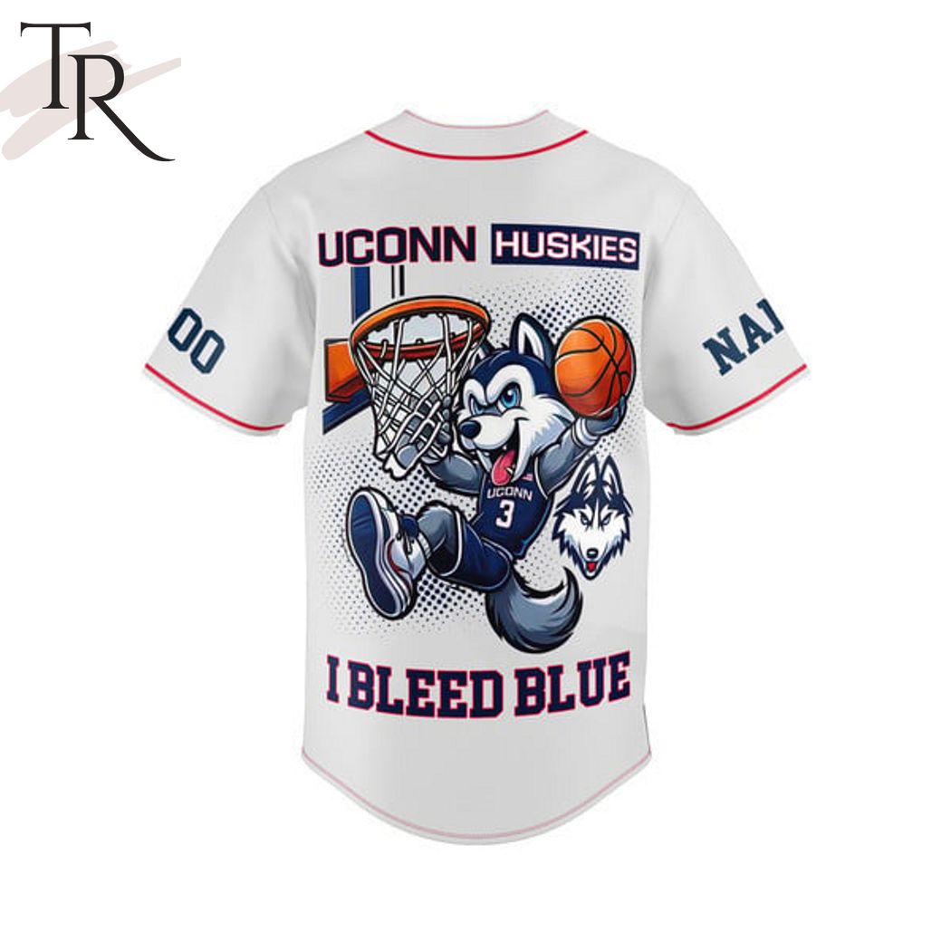 2024 NCAA Men's Basketball Champions Uconn Huskies Bleed Blue Custom Baseball Jersey - White