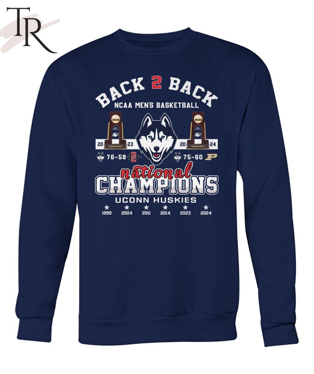 Back To Back NCAA Men's Basketball National Champions 2023-2024 Uconn Huskies T-Shirt