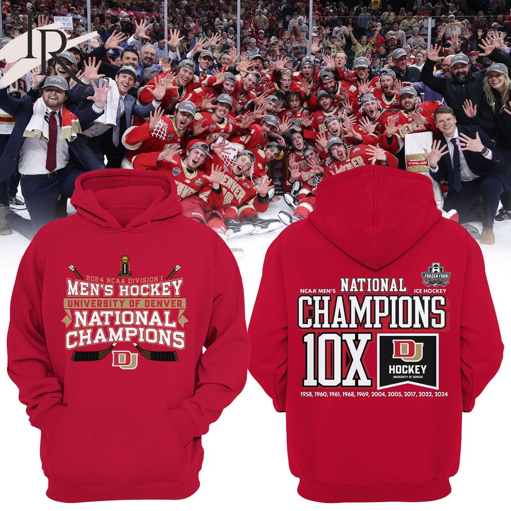 Denver Hockey NCAA Men's National Ice Hockey National Champions X10 Hoodie, Cap - Red