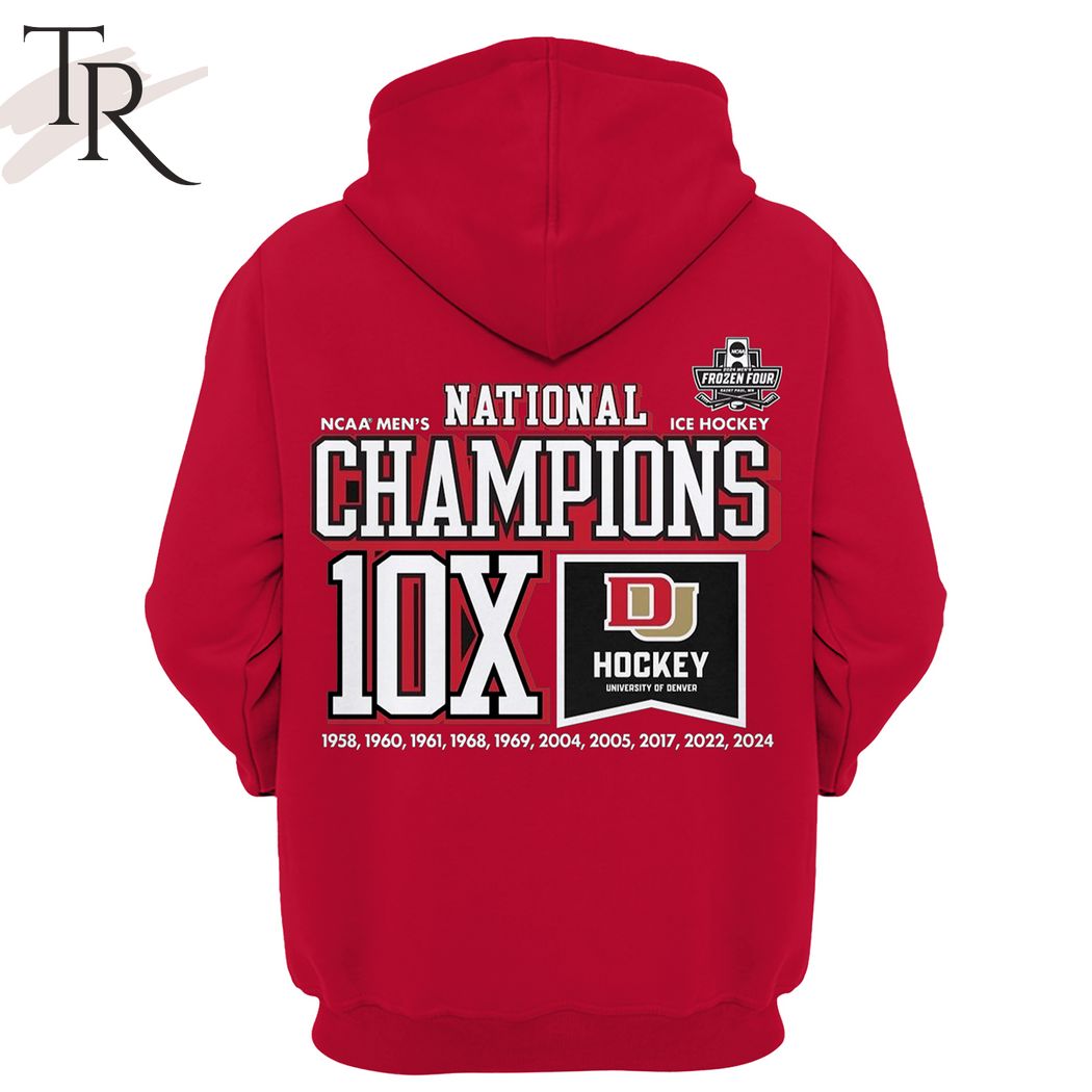 Denver Hockey NCAA Men's National Ice Hockey National Champions X10 Hoodie, Cap - Red