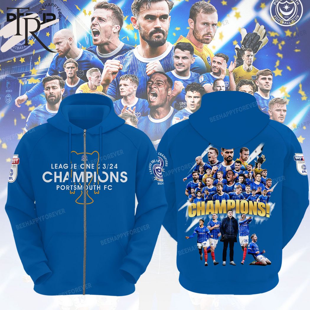 League One 23-24 Champions Portsmouth FC Hoodie - Blue