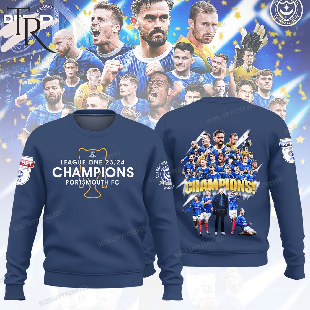 League One 23-24 Champions Portsmouth FC Hoodie - Navy