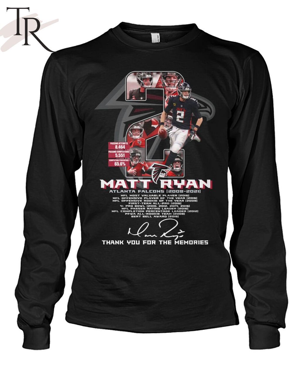 Atlanta Falcons Matt Ryan 2008-2021 Signature Thank You For The Memories T-Shirt