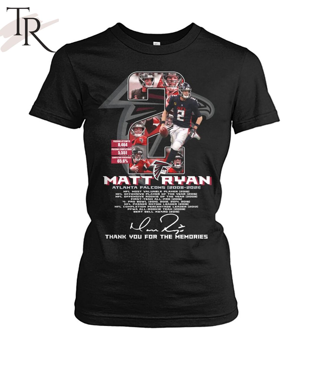 Atlanta Falcons Matt Ryan 2008-2021 Signature Thank You For The Memories T-Shirt