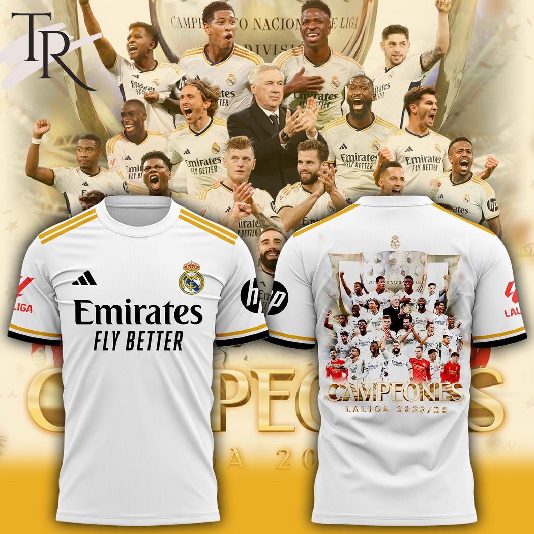 Real Madrid C. F. Camiseta SOMOS CAMPEONES DE LA LIGA 2023-24 - 36 Cup Ligas 3D T-Shirt