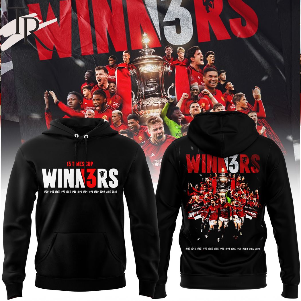 Manchester United Men's FA Cup Winners 2024 13 Times Black Hoodie