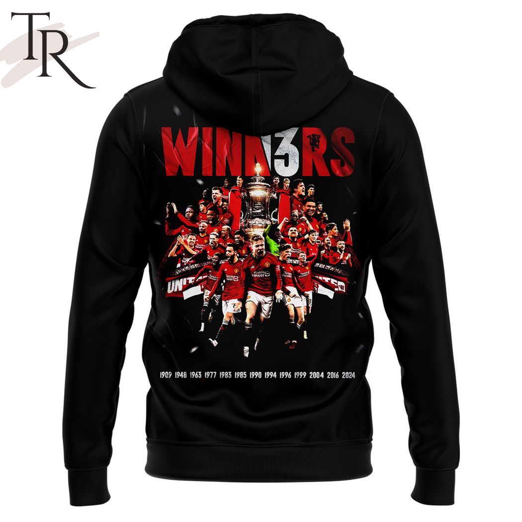 Manchester United Men's FA Cup Winners 2024 13 Times Black Hoodie