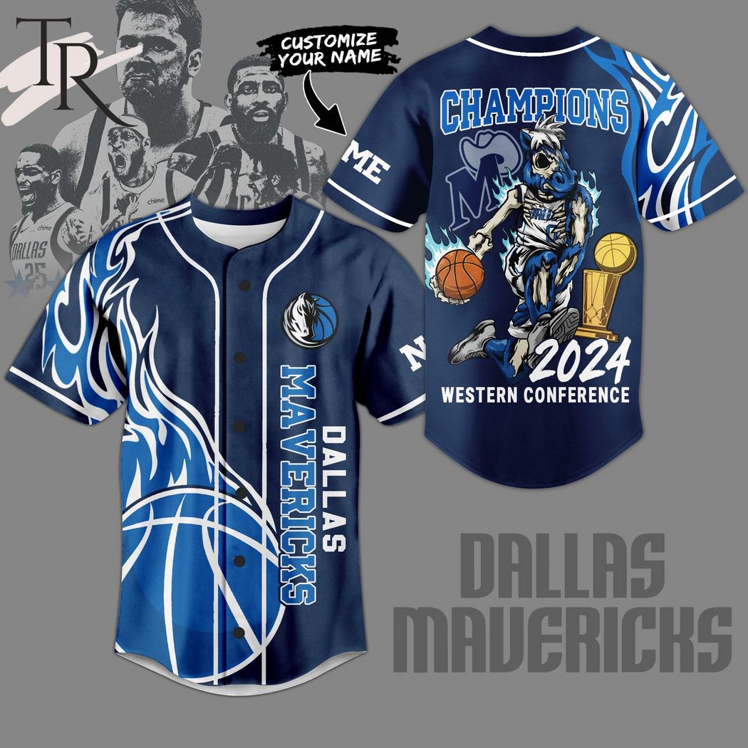 Dallas Mavericks Champions 2024 Western Conference Custom Baseball Jersey - Blue