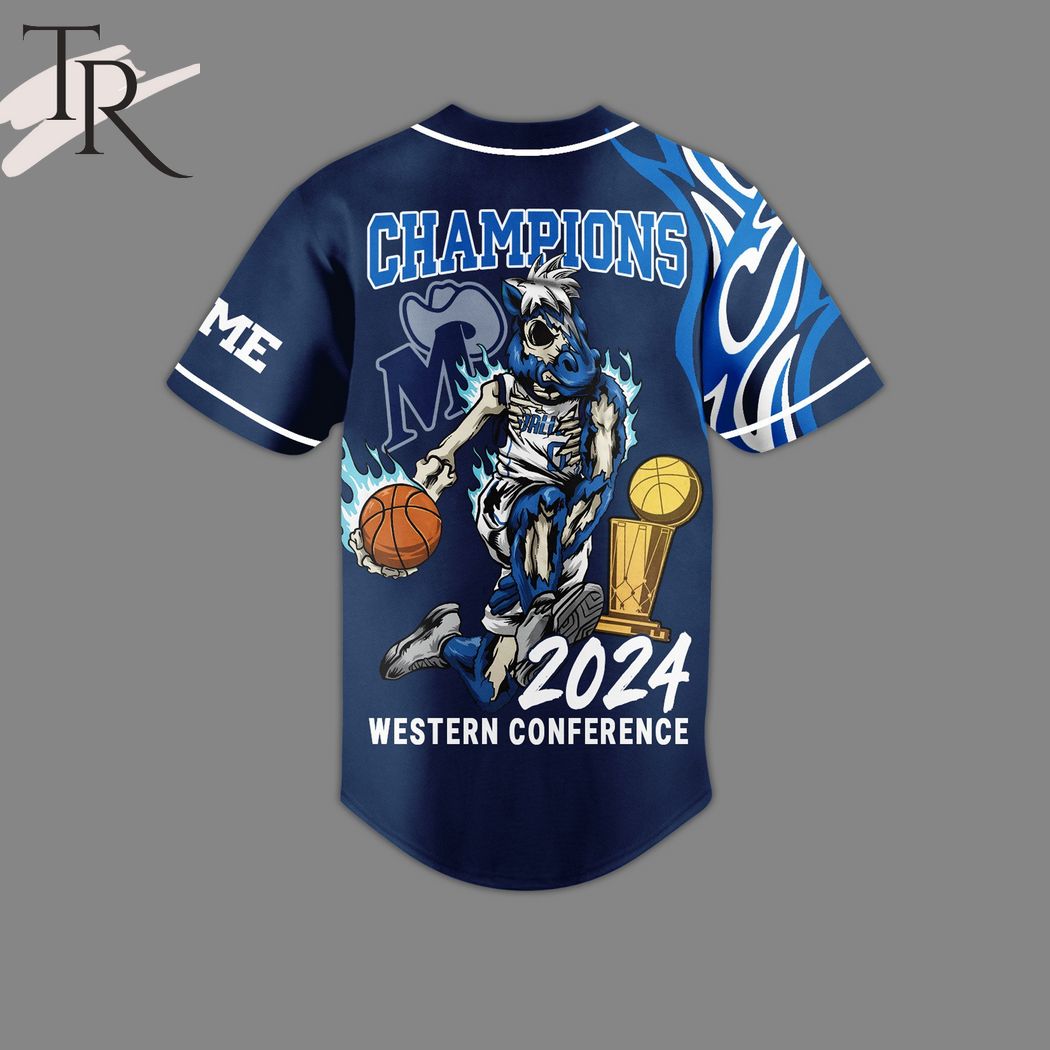Dallas Mavericks Champions 2024 Western Conference Custom Baseball Jersey - Blue