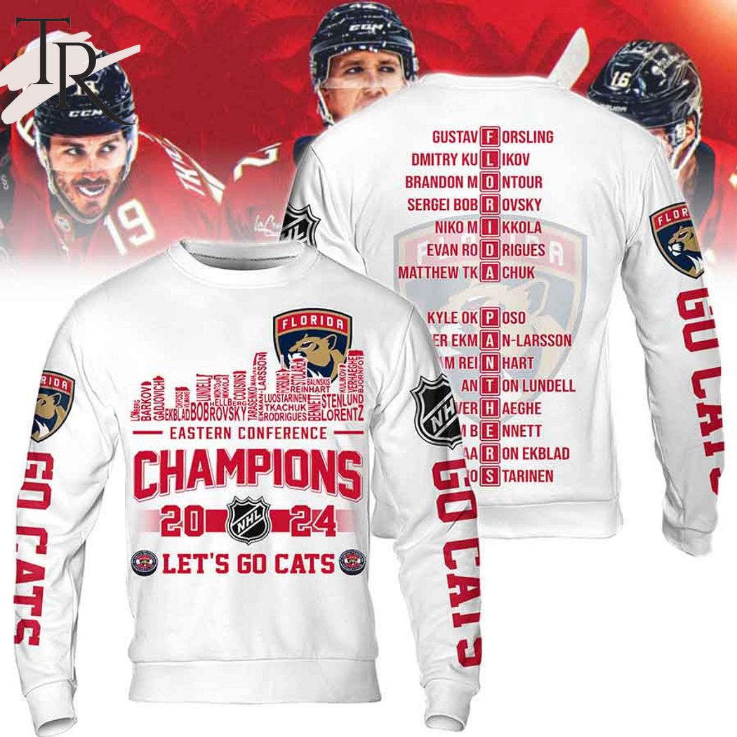 Eastern Conference Champions 2024 Florida Panthers Let's Go Cats Hoodie - White