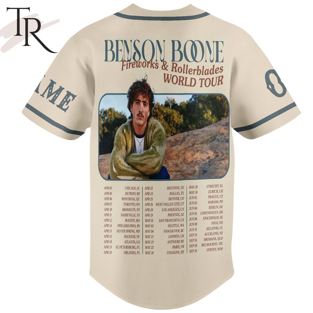 Benson Boone Fireworks & Rollerblades World Tour Custom Baseball Jersey
