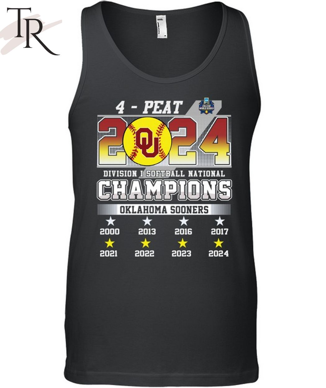 4 - Peat 2024 Division I Softball National Champions Oklahoma Sooners T-Shirt