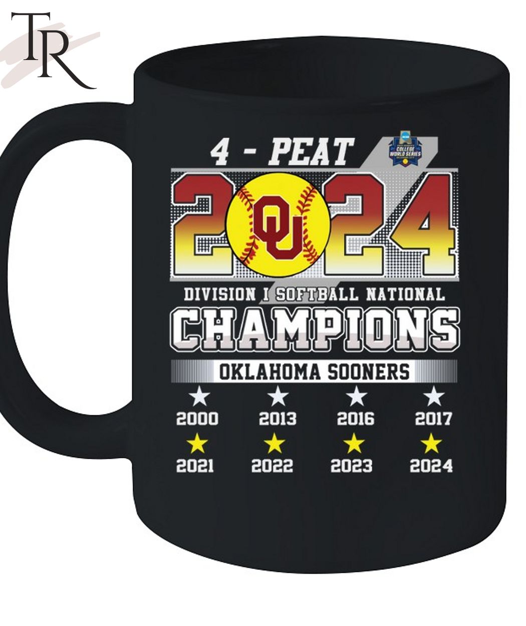 4 - Peat 2024 Division I Softball National Champions Oklahoma Sooners T-Shirt