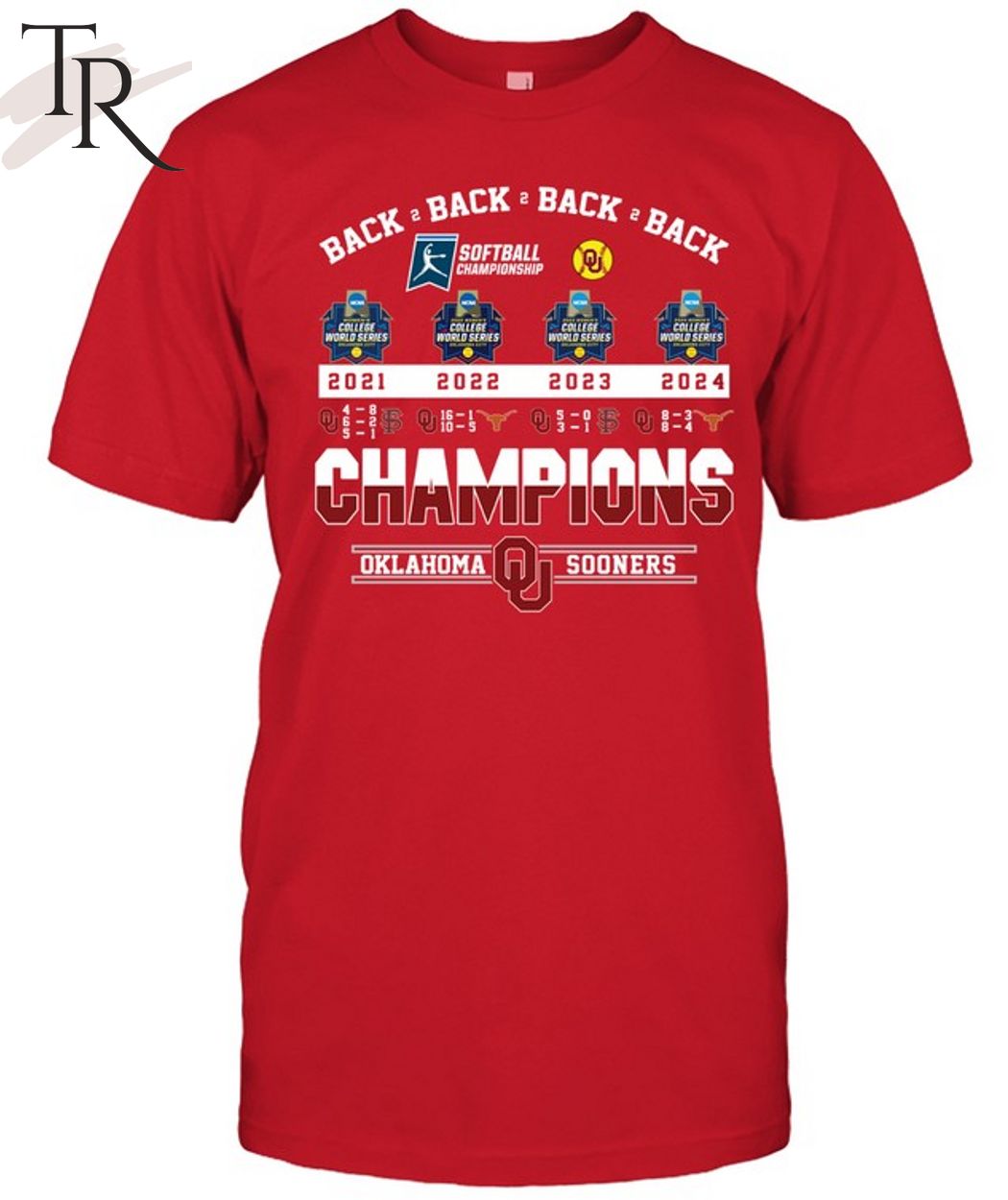 Back To Back To Back To Back Softball Championship Oklahoma Sooners T-Shirt