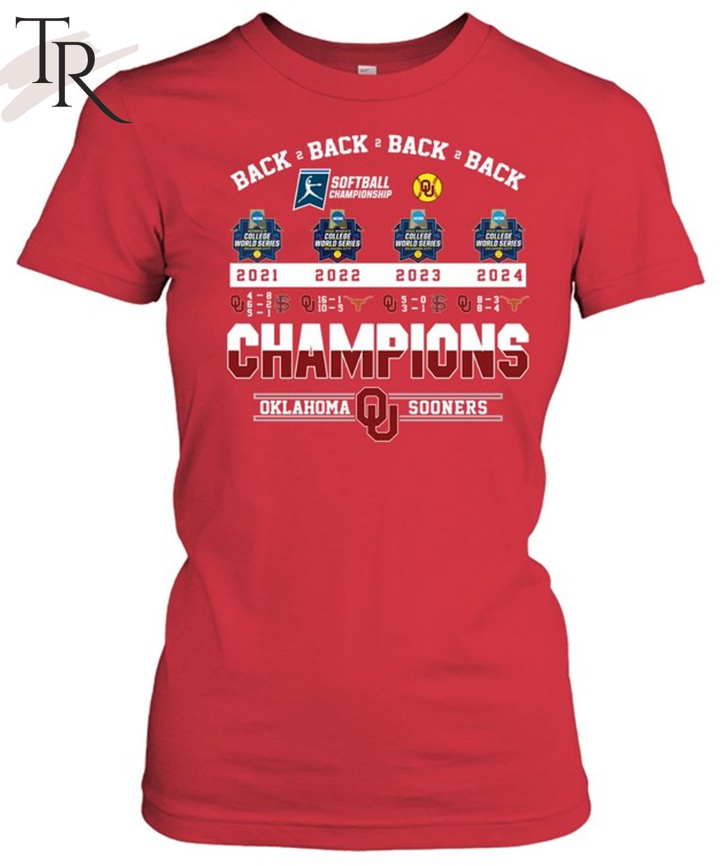 Back To Back To Back To Back Softball Championship Oklahoma Sooners T-Shirt