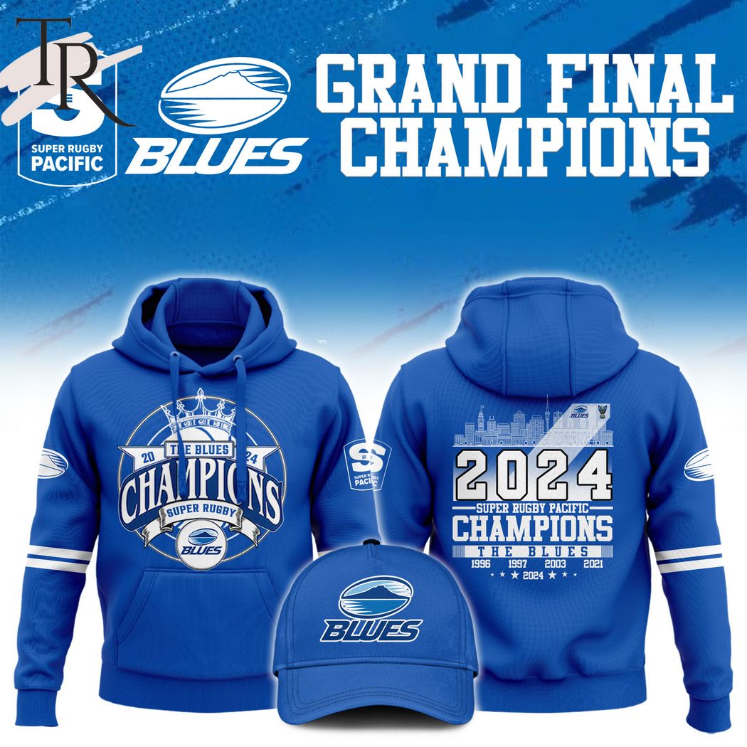 The Blues 2024 Super Rugby Pacific Champions Hoodie, Cap