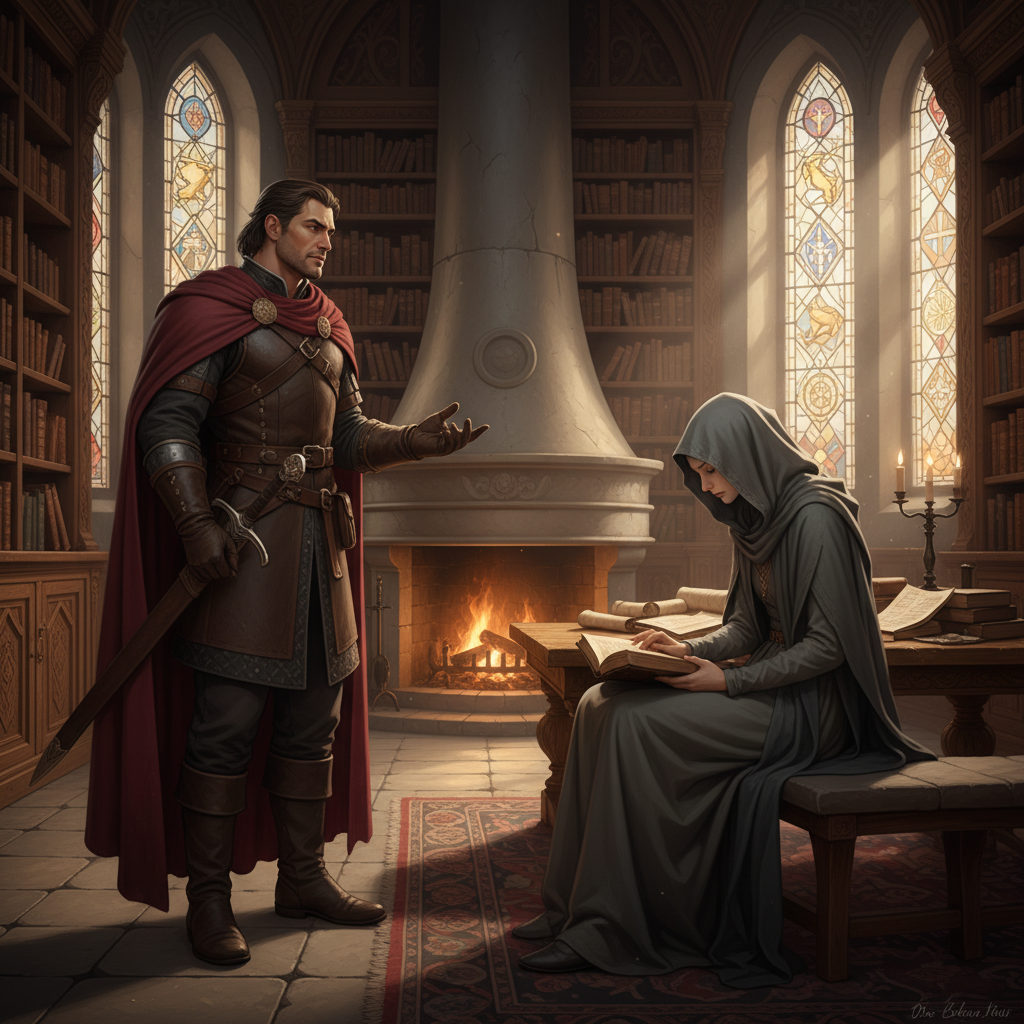 Hình ảnh minh họa hai nhân vật văn học đang trò chuyện