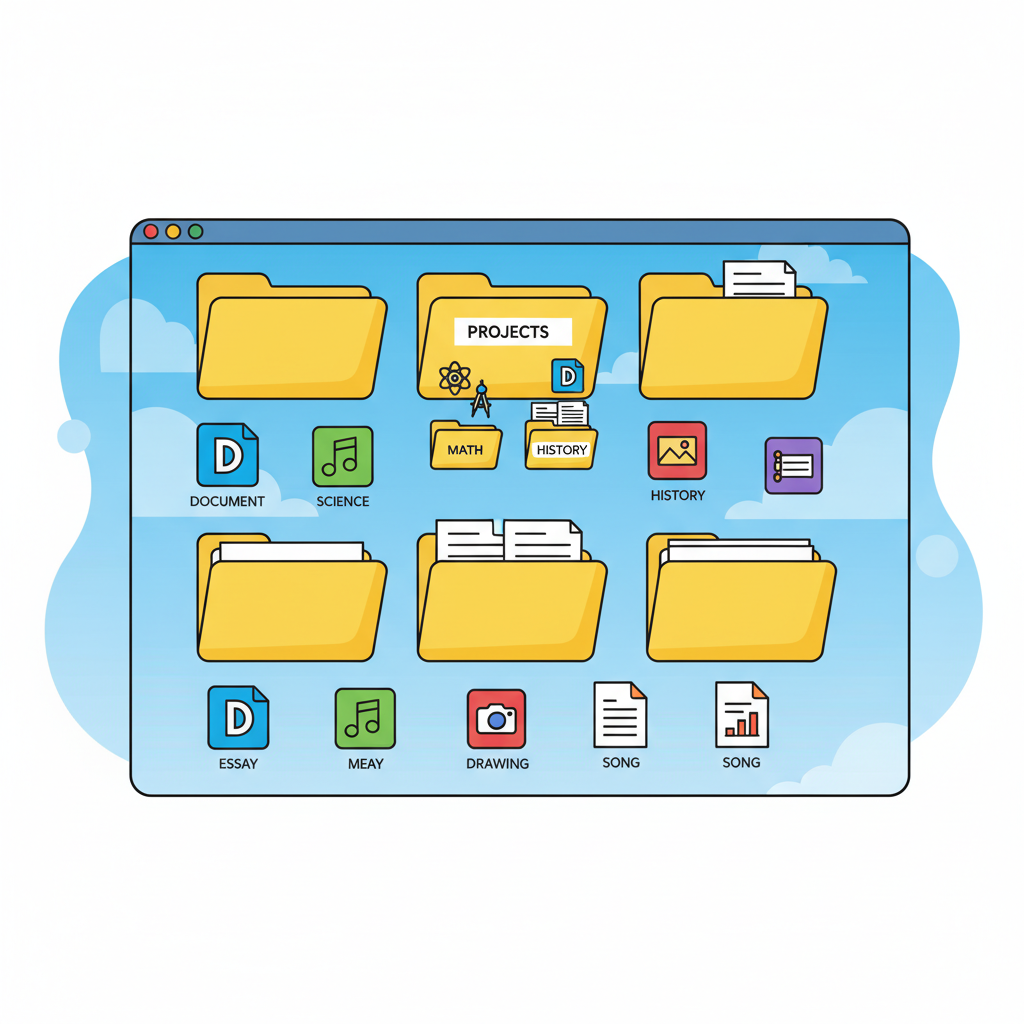 Minh họa thư mục và tệp tin trên máy tính