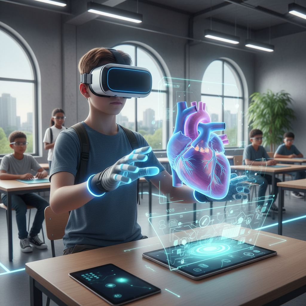 Học sinh tương tác với mô hình 3D và AI