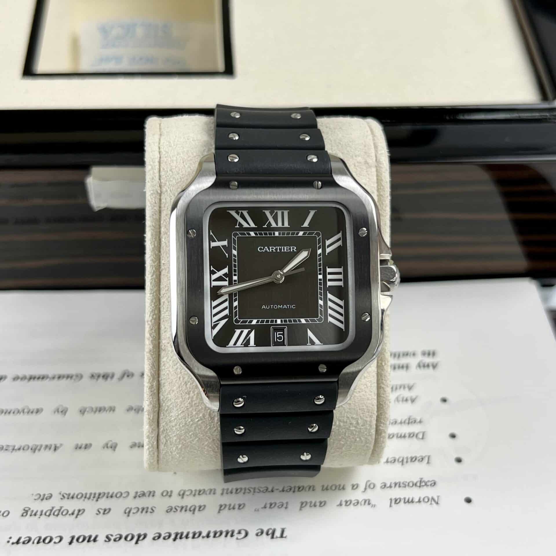 CARTIER SANTOS WSSA0037 BLACK DIAL RUBBER STRAP SWISS REPLICA 39.8MM