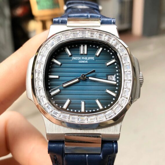 Patek Philippe Men’s Automatic Watch With Blue Nautilus Stones 40mm