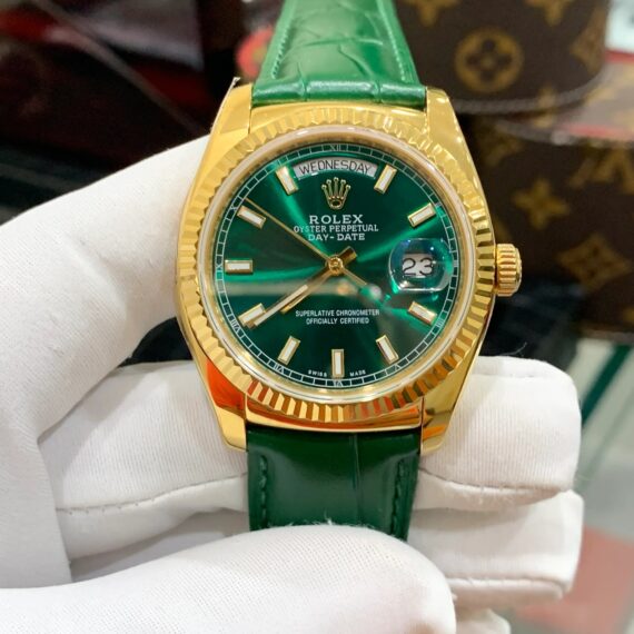 Rolex Day-Date Super Men’s Watch Rolex Day-Date Green Leather Strap Swiss 40mm