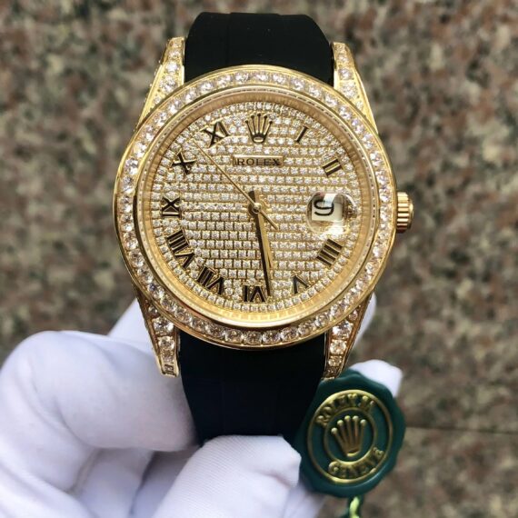Rolex Men’S Super Automatic Gold Platedlica Watch With Stones Swisslica 41Mm