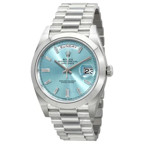 Rolex Oyster Perpetual Day-date Ice Blue Baguette Dial Platinum President Automatic Men’s Watch