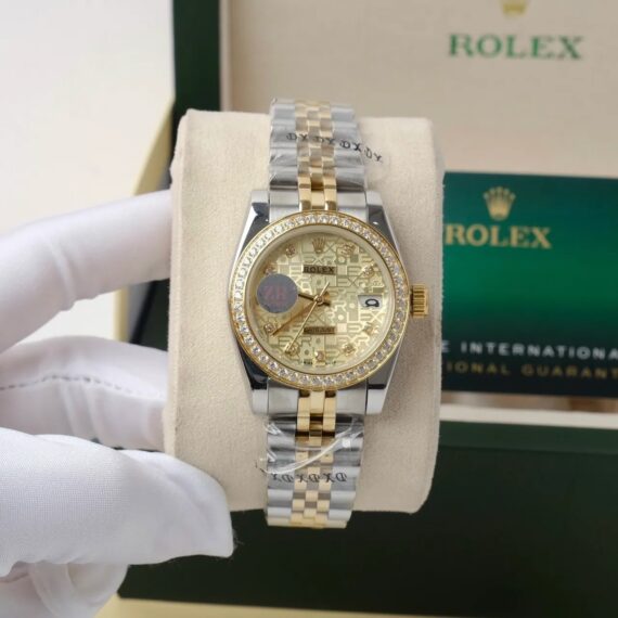 Rolex women’s watch with demi gold metal strap with Japanese mechanical movement 31mm
