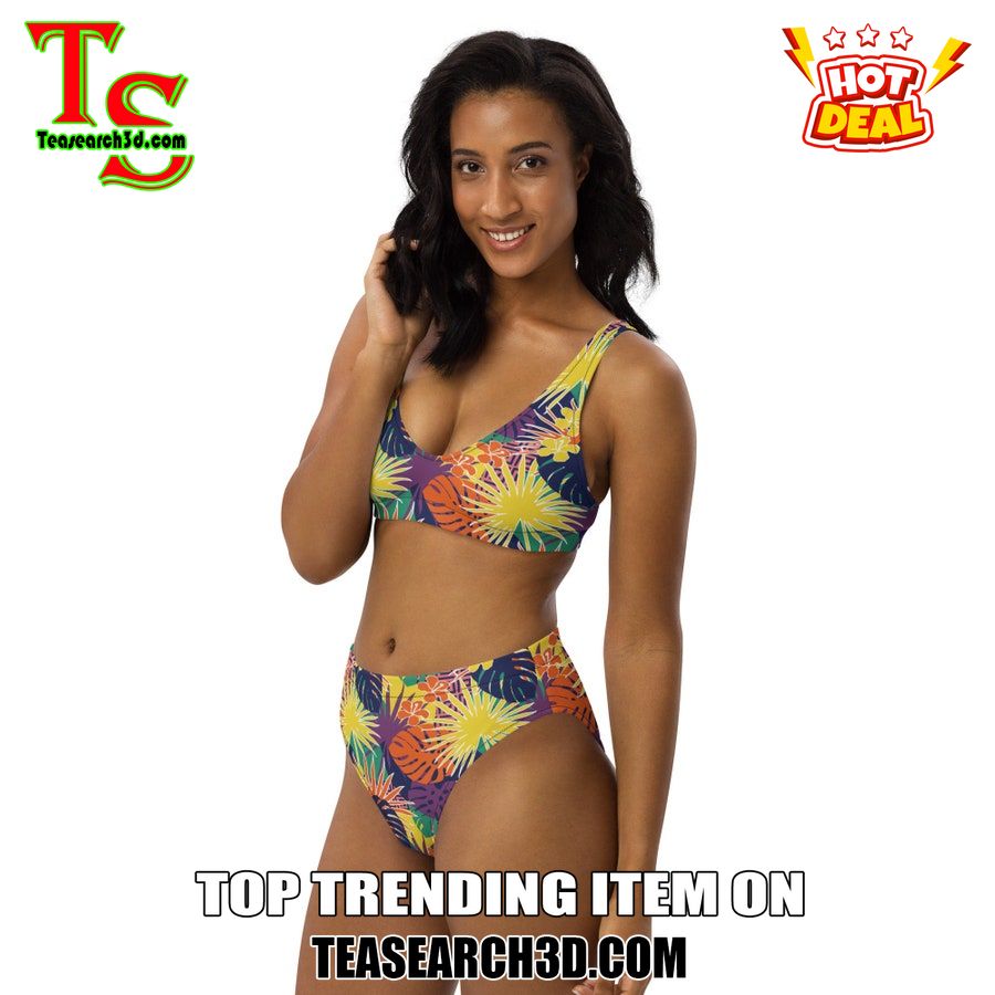 Top Hot Trending Bikini Set Best Gift For Women 5 80s Rainbow Tropical High Waisted Bikini Set