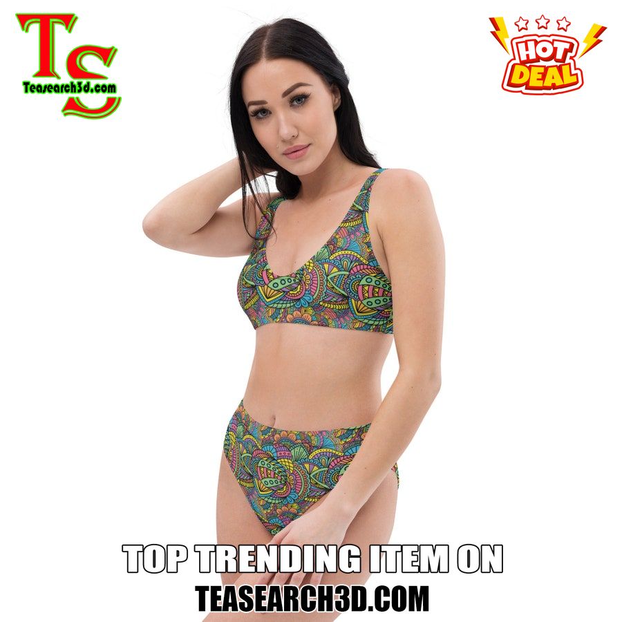 Top Hot Trending Bikini Set Best Gift For Women 7 90s Neon Mosaic High Waisted Bikini Set