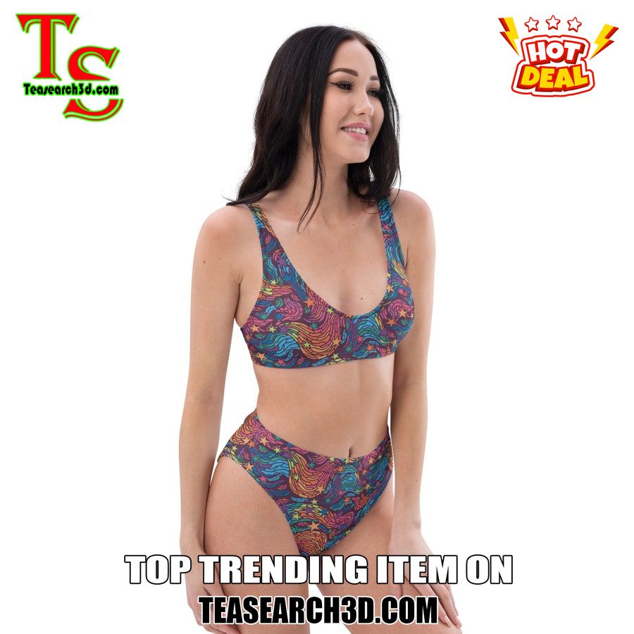 Top Hot Trending Bikini Set Best Gift For Women 8 90s Rainbow Mosaic High Waisted Bikini Set