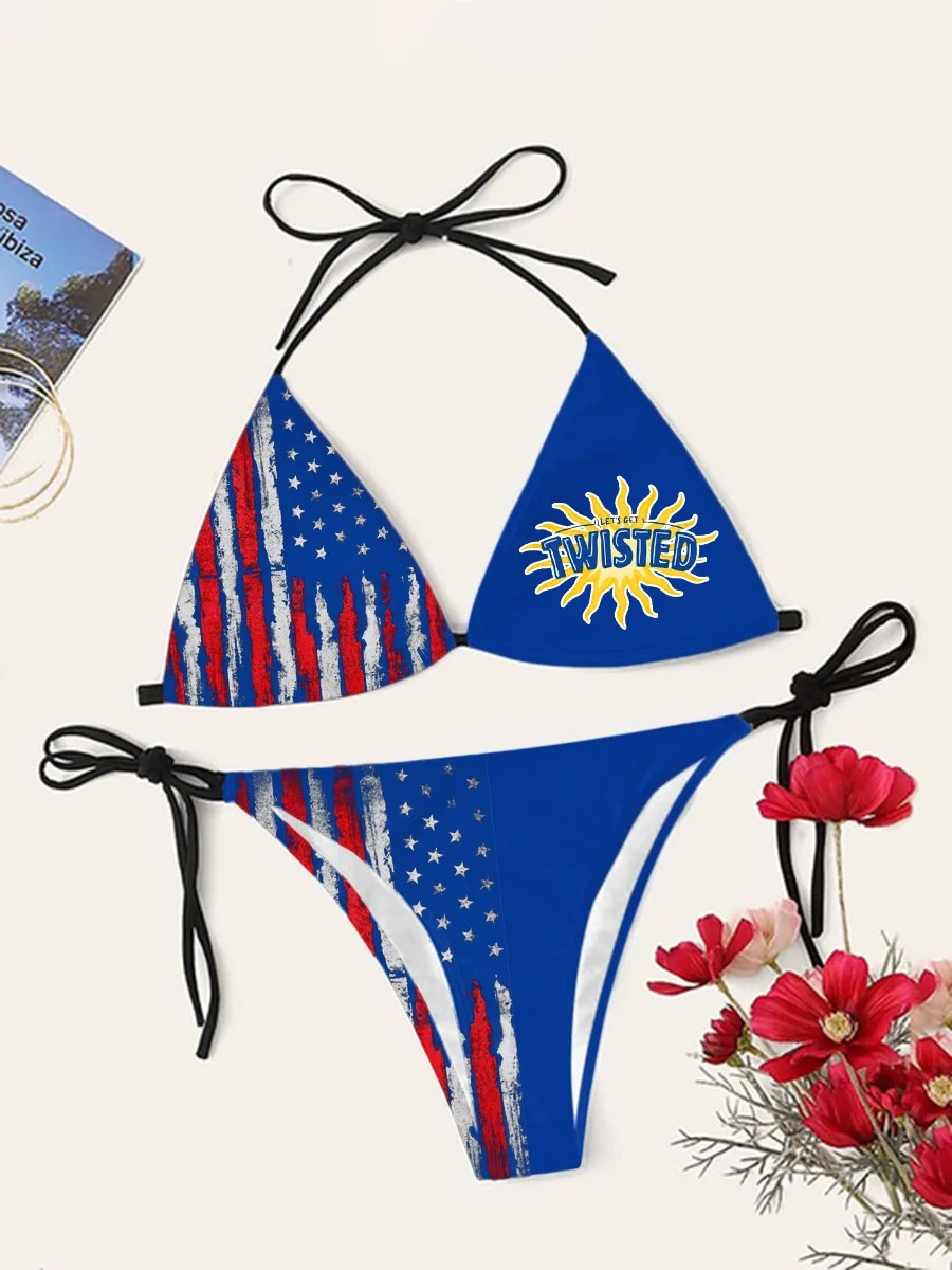 Drink Bikini Women Summer Sale 2024 33 Twisted Tea American Flag Blue Triangle Bikini Set