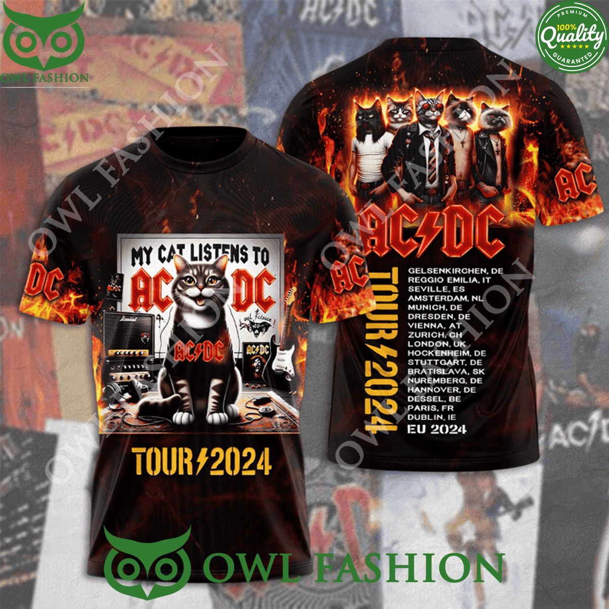 ACDC My cat listens to EU Tour 2024 t shirt