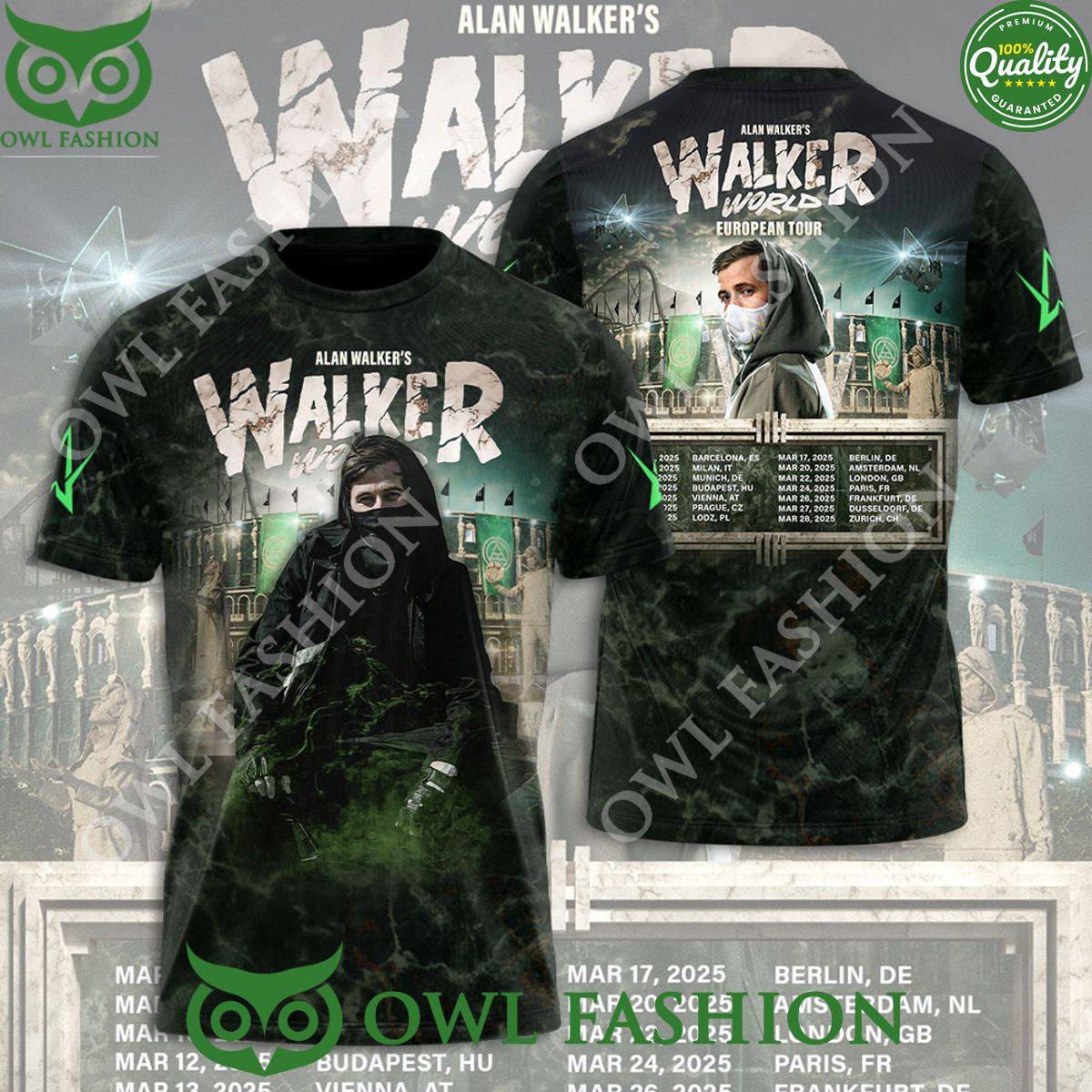 Alan Walker World European Tour 2024 2025 3D t shirt